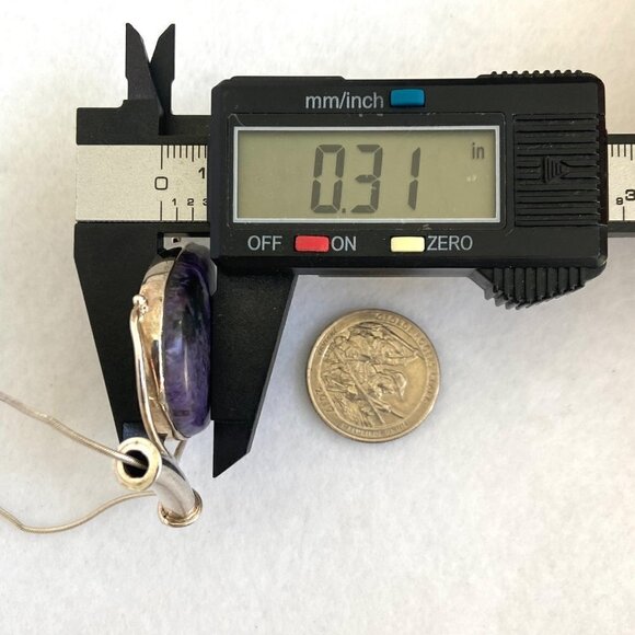 Sterling Silver 925 Teardrop Bezel Set Purple Charoite Pendant Necklace 20" - Picture 15 of 16